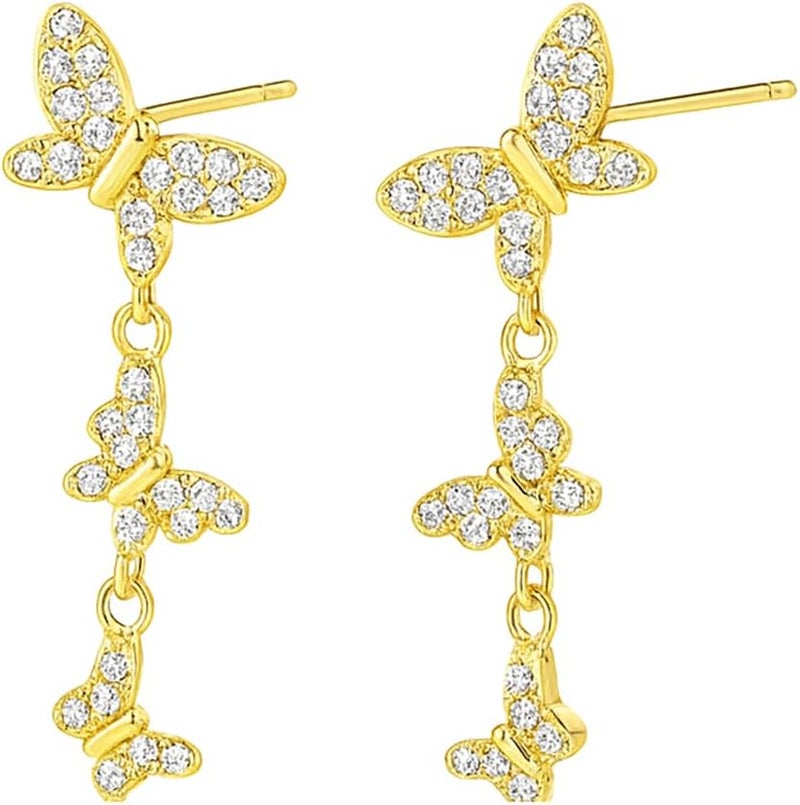 SELFROSE Store Gold Dangle Earrings for Women,Prom Jewelry Dainty Earring 14K Gold Plated Drop Earrings for Women Trendy Hypoallergenic CZ Dangling Earring - Image 1